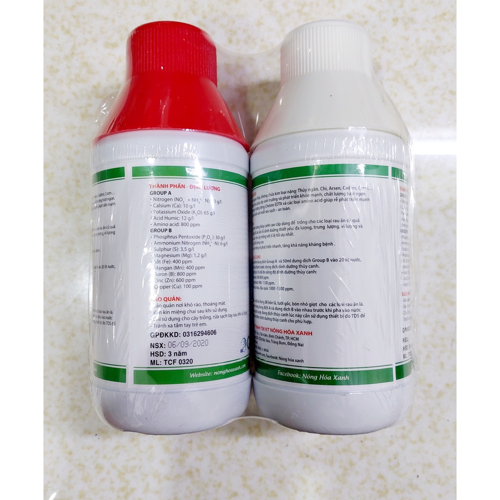 Combo 2 chai dinh dưỡng thủy canh  chuyên trồng rau chai 500ml