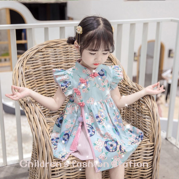 Đầm Sườn Xám Phong Cách Phương Tây Thời Trang Mùa Hè Hàng Mới Dành Cho Bé Gái