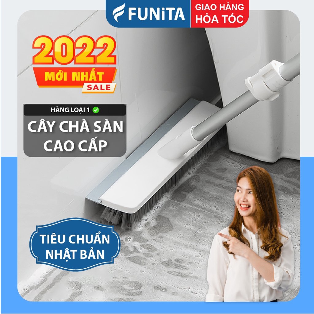 Cây chà sàn,cọ sàn nhà tắm, nhà vệ sinh siêu sạch, đa năng 2 trong 1 Funita, chổi cọ sàn và gạt nước thay đổi chiều dài