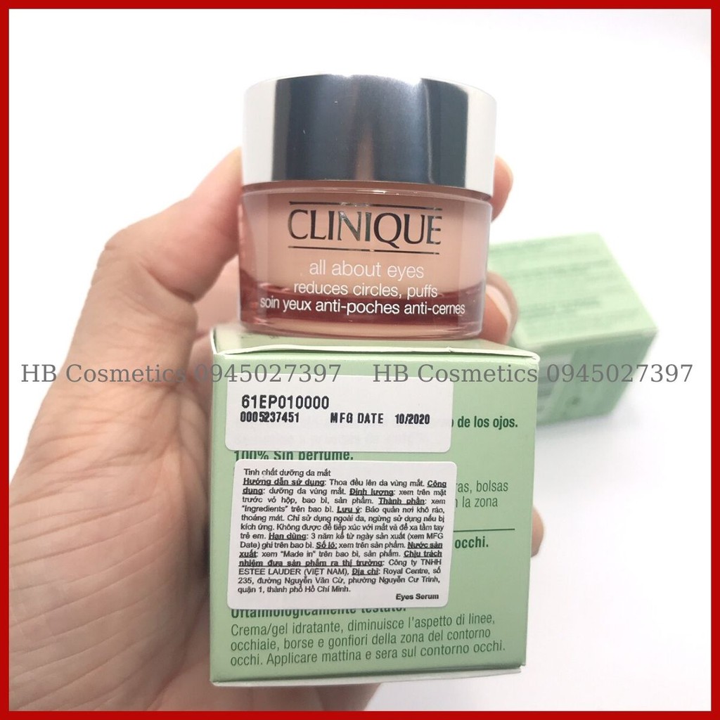 TEM CHĨNH HÃNG_Kem Dưỡng Mắt Clinique Giàu Ẩm Giúp Giảm Thâm & Bọng Mắt 15ML