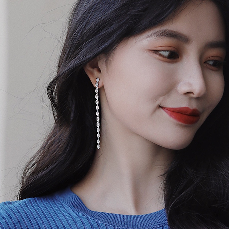 Bông tai dáng dài đính đá zircon phong cách Hàn Quốc sang trọng thời trang cho nữ