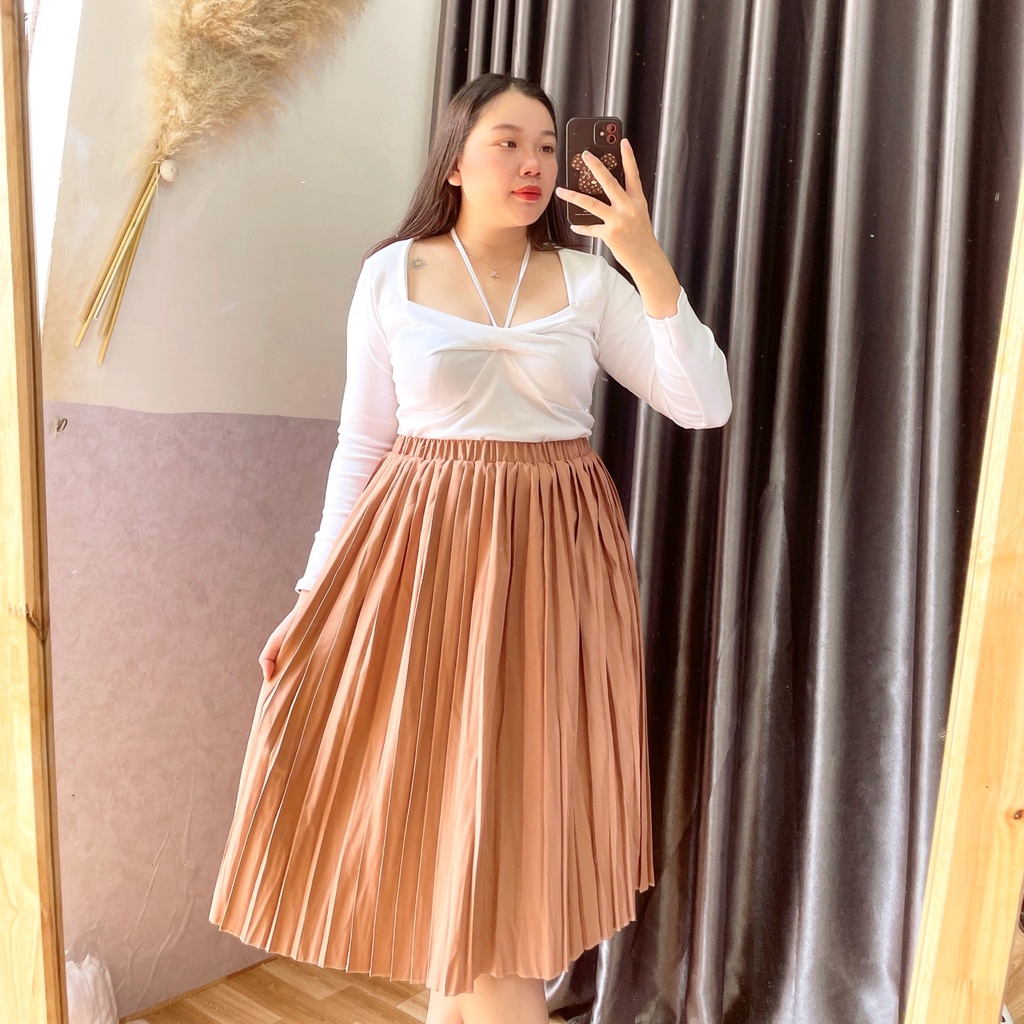Chân Váy Dài BIGSIZE Midi Xòe Xếp Ly Lưng Cao Dáng Chữ A Công Sở,Chân Váy Xếp Ly Dài chất tuyết mưa Che Bụng MÃ CV12