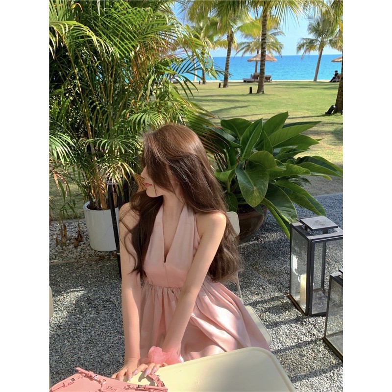 Đầm váy yếm lụa cột nơ, Đầm váy nữ xoè mút ngực hàng cao cấp | BigBuy360 - bigbuy360.vn