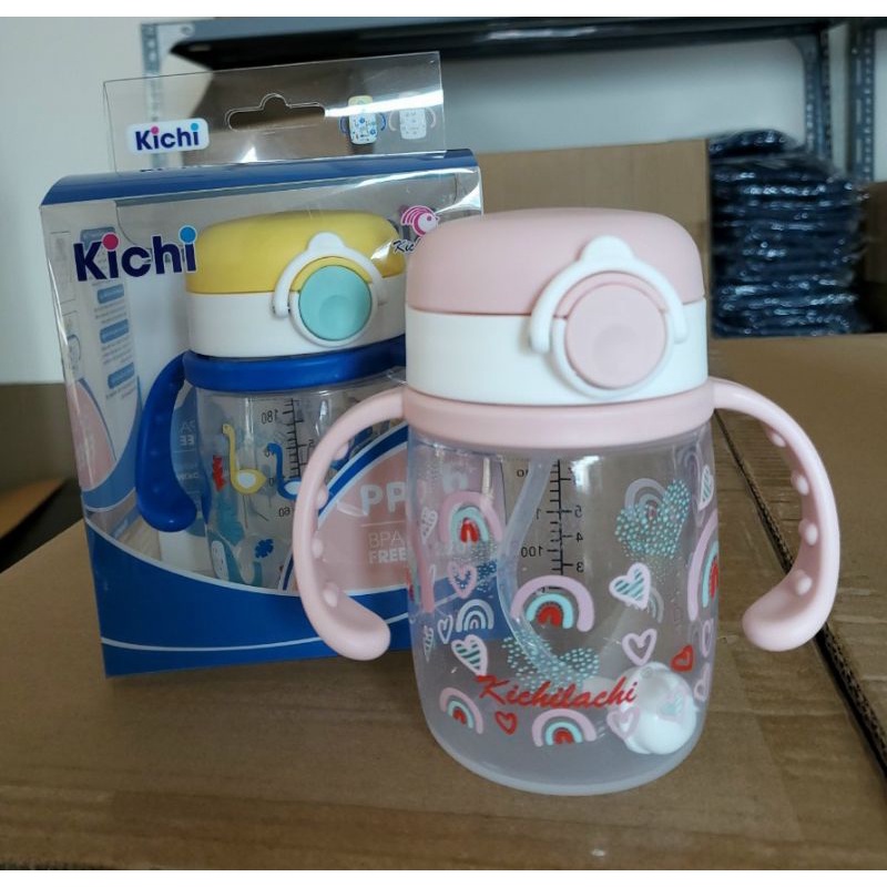 Bình tập uống nước Kichi nhựa Meka cao cấp 220ml cho bé - chống sặc, chống đổ Kichilachi