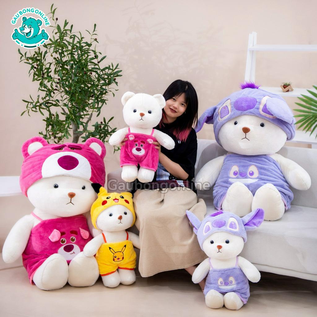 Gấu Bông Lena Teddy Đội Mũ Đeo Yếm Cosplay Lotso, Stitch, Pikachu Dễ Thương Xinh Xắn, Gấu Bông Online Cao Cấp