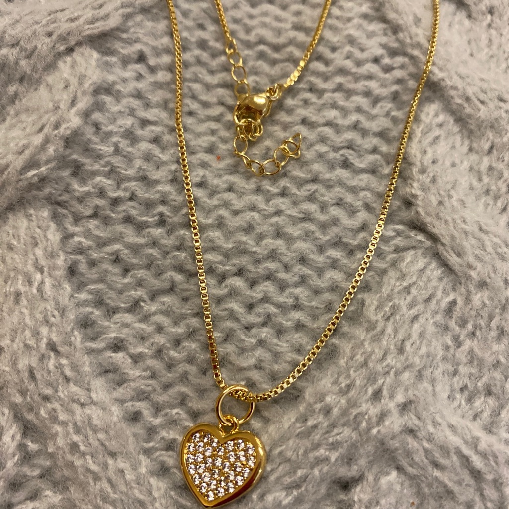 Vòng cổ Đồng Dài Mặt Hình Trái Tim Đính Đá Zircon Sang Trọng