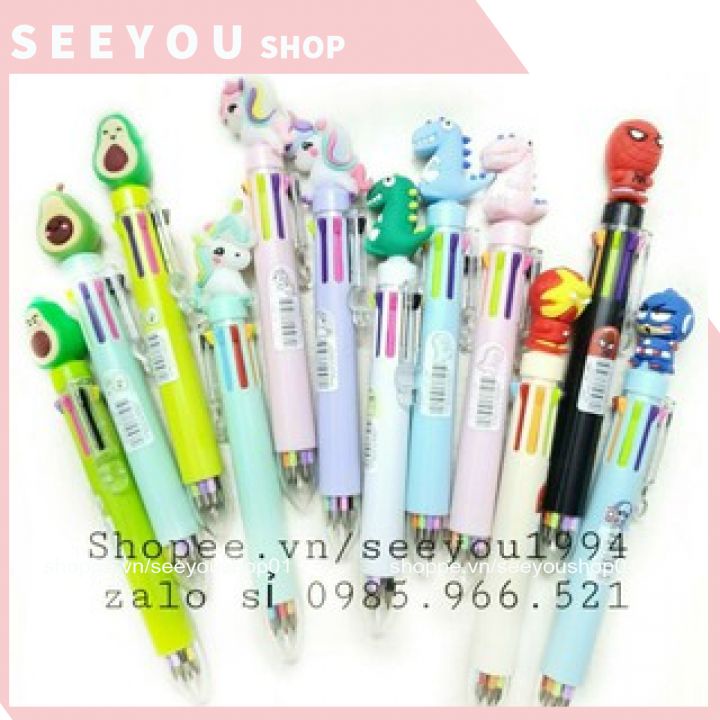 Bút Bi Bấm 10 Ngòi Hãng KUKI Màu Bút Đèn Siêu Cute Tiện Lợi