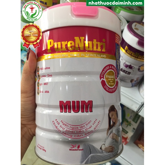 Sữa Bột PURENUTRI MUM 900g - Ngăn Ngừa Táo Bón, Hỗ Trợ Phát Triển Thai Nhi, Giảm Tăng Cân Sau Sinh