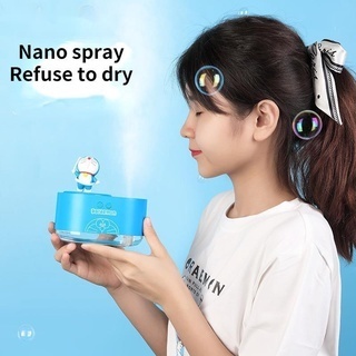 Máy Phun Sương Tạo Độ Ẩm Không Khí 300ML Có Đèn Led Hình Doraemon Dễ Thương