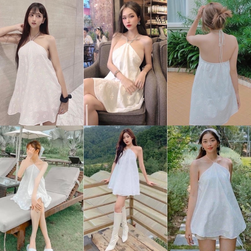 ₪Áo kiểu KORA TOP màu trắng hoạ tiết hoa cúc tone thiết kế trẻ trung cột dây cổ yếm hở lưng quyến rũ style giấu quần | BigBuy360 - bigbuy360.vn