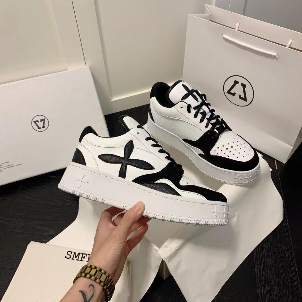 Smfk Giày Thể Thao Bằng Da Thật Đế Dày Tăng Chiều Cao Phối Màu Phong Cách Preppy Thời Trang Mùa Xuân 2022