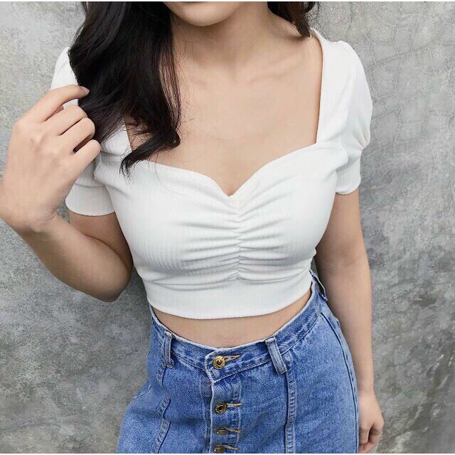 áo croptop xinh thun gân kèm mút, nhúm ngực tôn dáng hot đủ màu hình thật