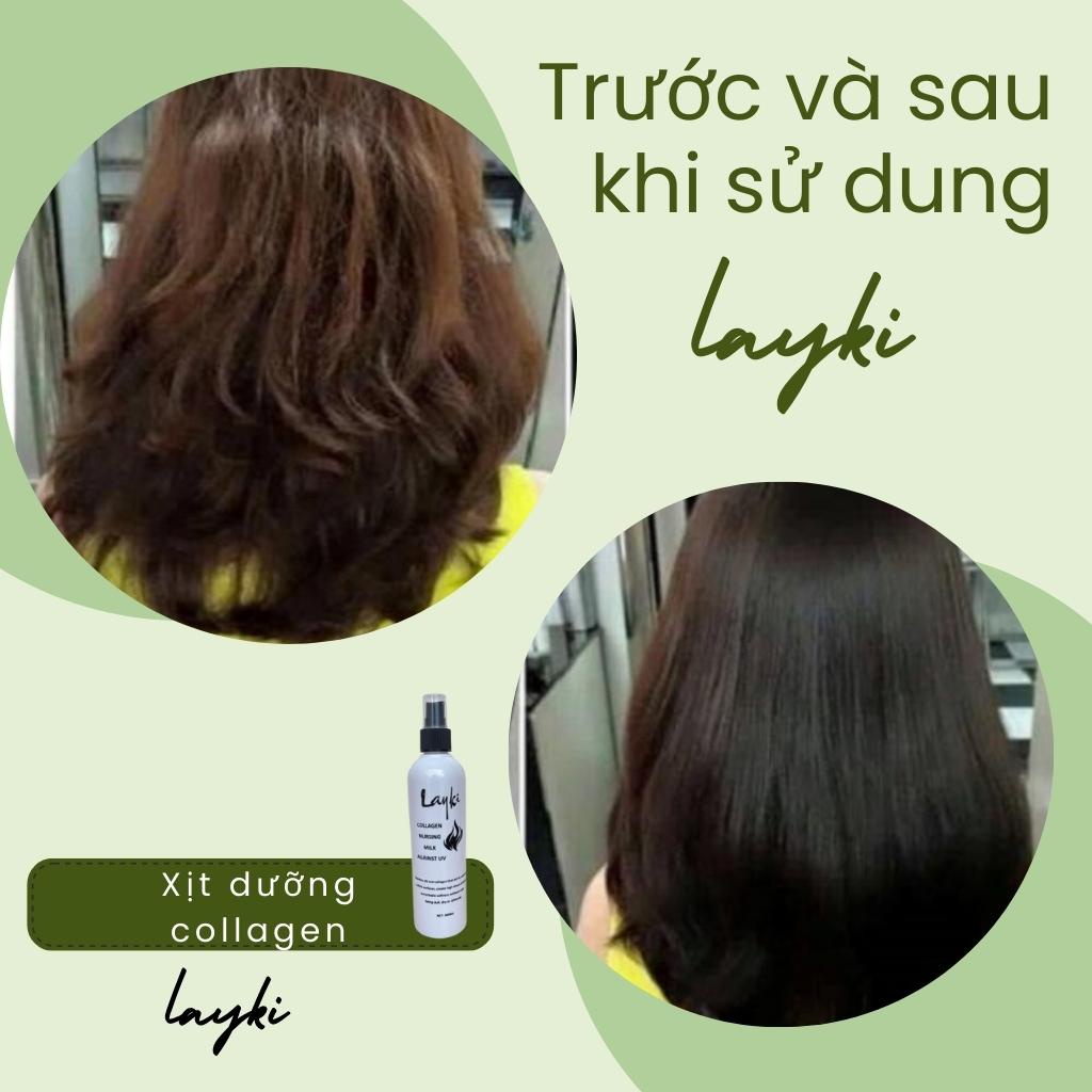 Xịt dưỡng tóc collagen phục hồi tóc hư tổn kích thích mọc tóc sịt dưỡng keratin phủ lụa nano layki 300ml
