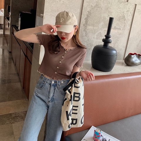 【ZHELIHANGFEI】 Áo Cardigan Dệt Kim Tay Ngắn Thời Trang