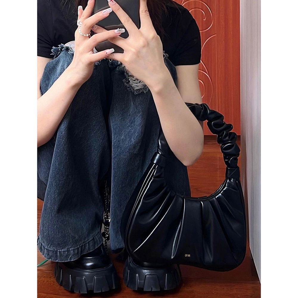 Jiashucheng Quần Jean Dài Lưng Cao Ống Rộng Phối Rách Thời Trang Mùa Xuân Cho Nữ