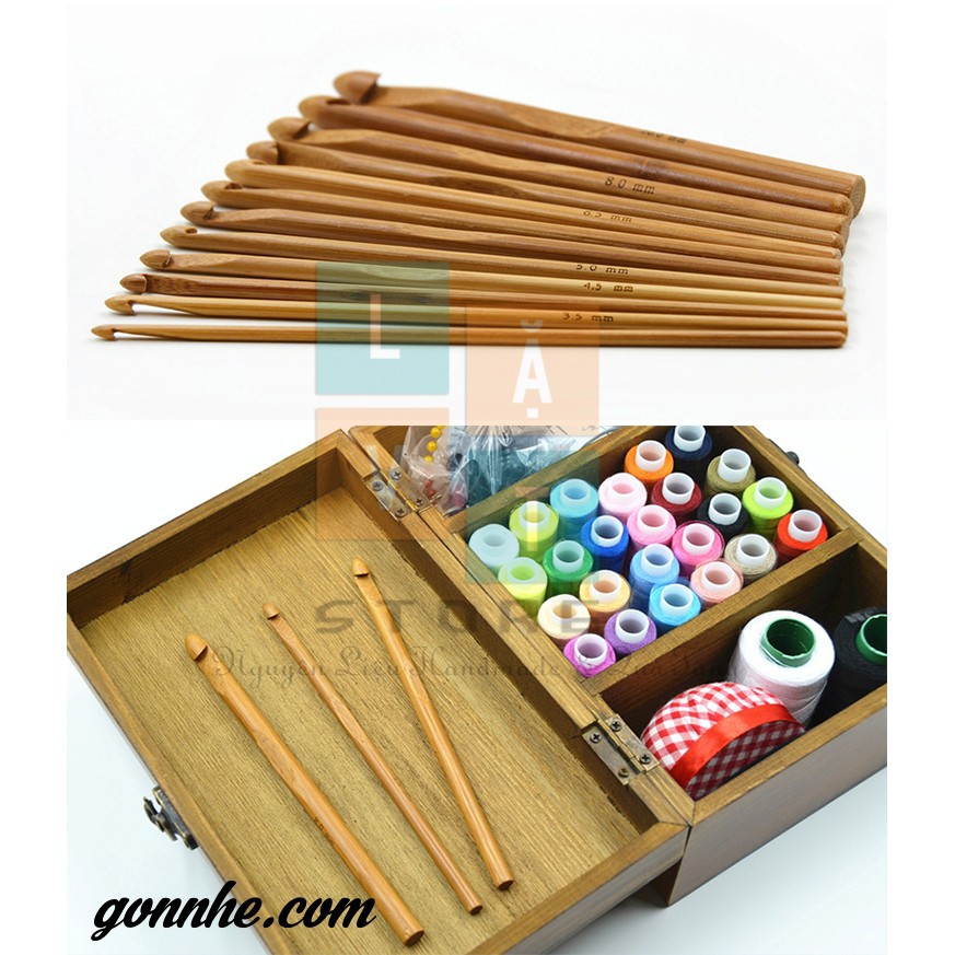 Bộ 12 Cây Móc Len Bằng Gỗ Trúc - Hàng Thật Như Hình - Crochet Hook