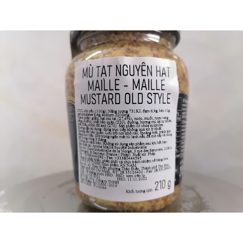 [Lọ nhỏ 210g – NGUYÊN HẠT] MÙ TẠT VÀNG [France] Dijon MAILLE Wholegrain Mustard (anm-hk)