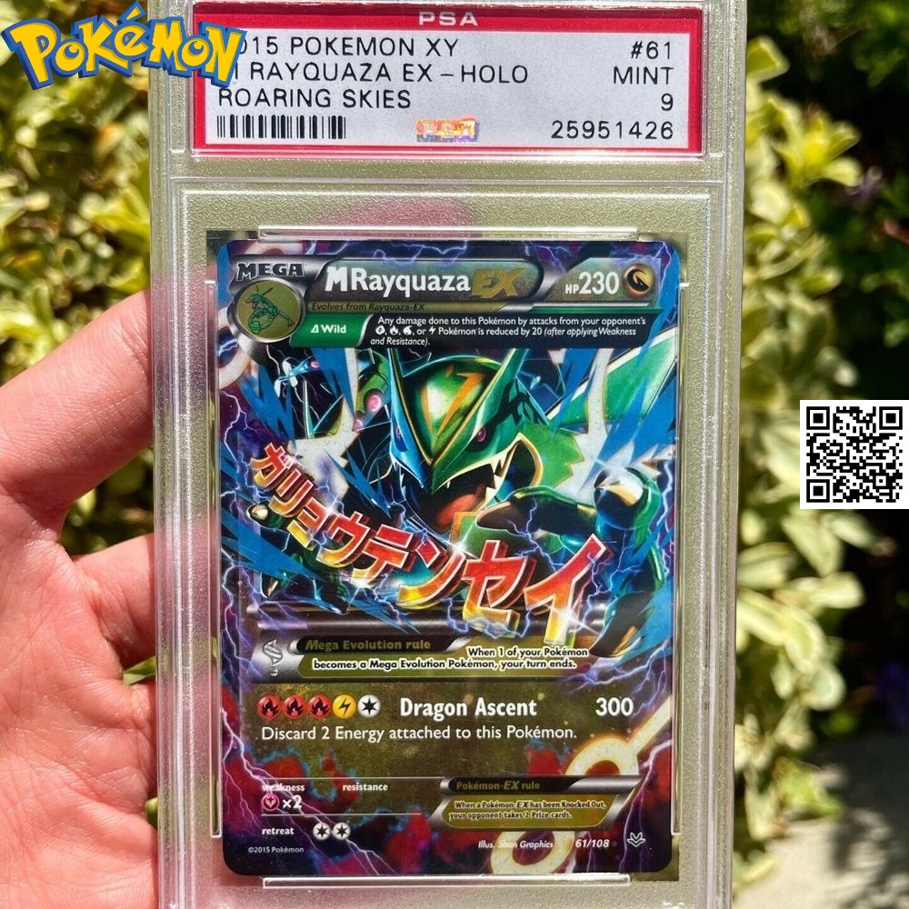 Thẻ Mrayquaza EX tiến hoá mega phản quang Trading card Bài pokemon TẶNG Sleeves bọc bài 1459 D3 4 61-108