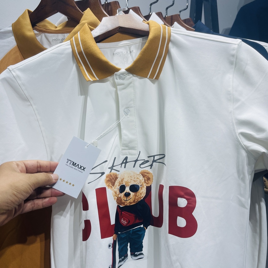 [HK 02] Áo Thun Nam Có Cổ Vải CÁ Sấu Gai Mềm Logo IN HÌnh Gấu hot trend 2022