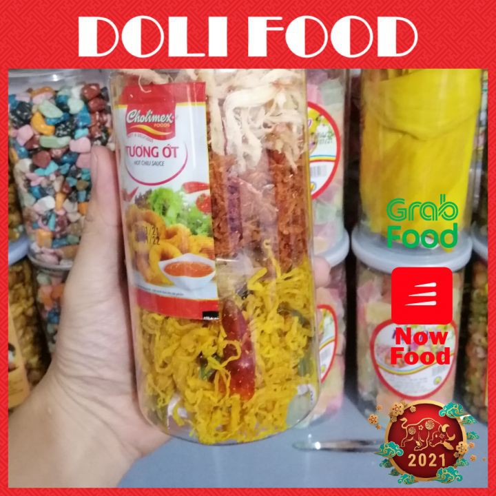 Mix 3 Vị Khô gà - Khô mực - Khô Heo - Lon Pet 300gr - DOLI