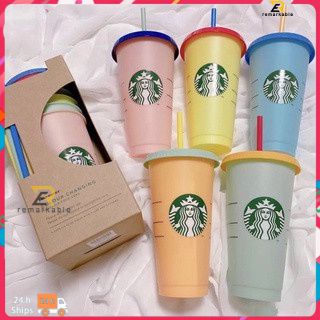 Bình Giữ Nhiệt Cao Cấp Starbucks Thermochromic Cốc Nhựa Có Nắp Và Ống Hút 710Ml 24 Oz