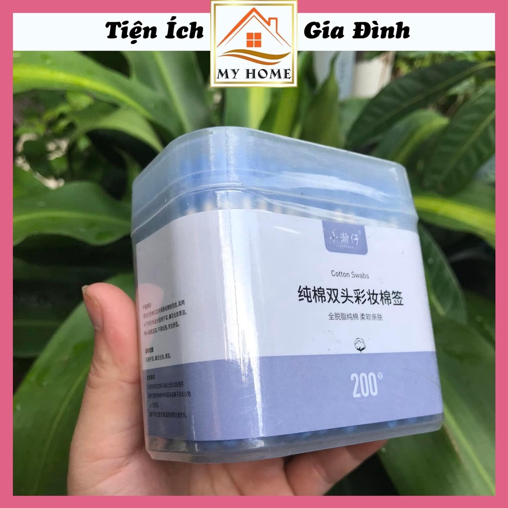 Hộp 200 tăm bông ngoáy tai 2 đầu, tăm bông ngoáy tai người lớn đa năng
