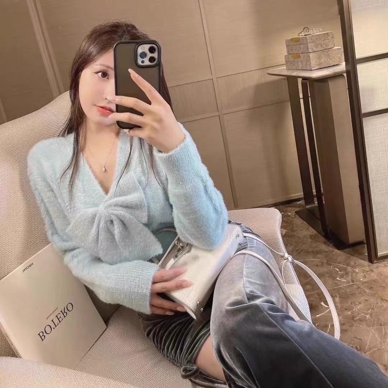 áo khoác cardigan len lông mix nơ