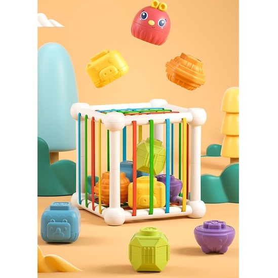 Đồ chơi giáo dục thả khối, lắp ghép dây chun theo phương pháp MONTESSORI mẫu chim đỏ