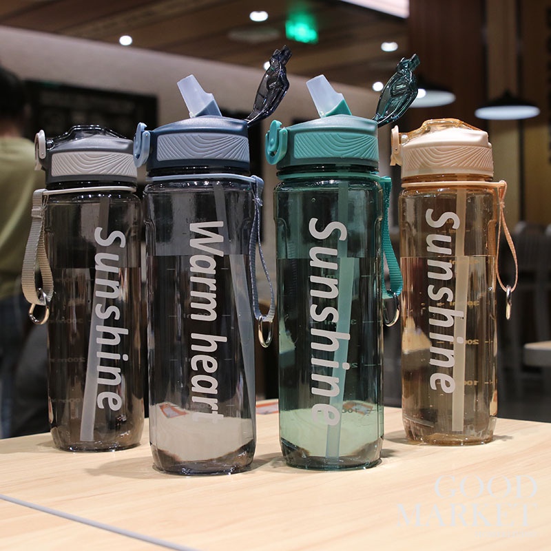 Bình Nước Nhựa 800ML An Toàn Không BPA Chống Tràn Có Ống Hút Tiện Dụng Cho Nam