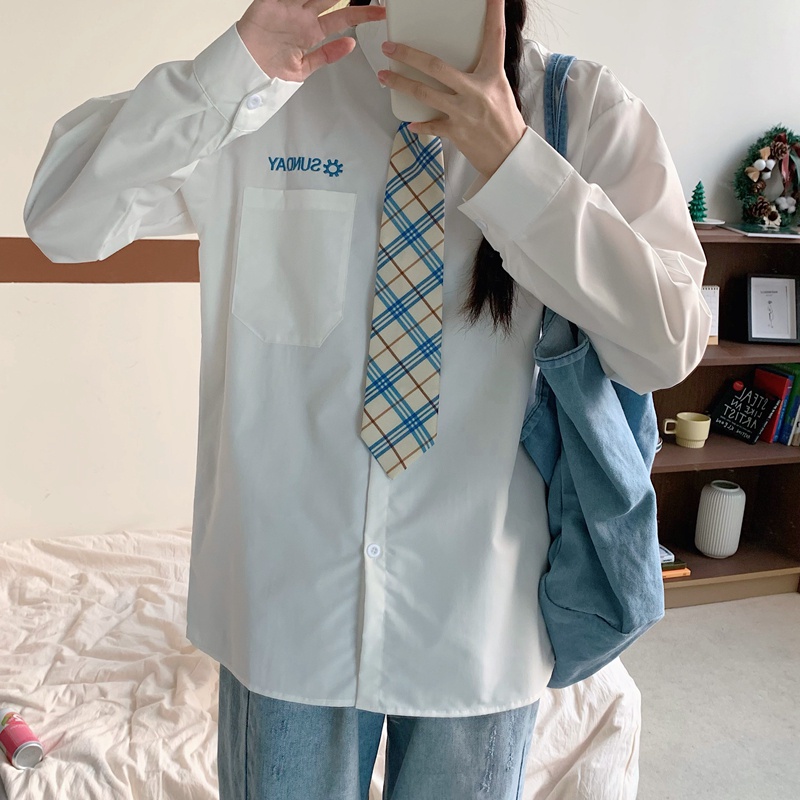 SUXI Áo Sơ Mi Tay Dài Dáng Rộng Thiết Kế Đơn Giản Dễ Phối Đồ Cho Nữ