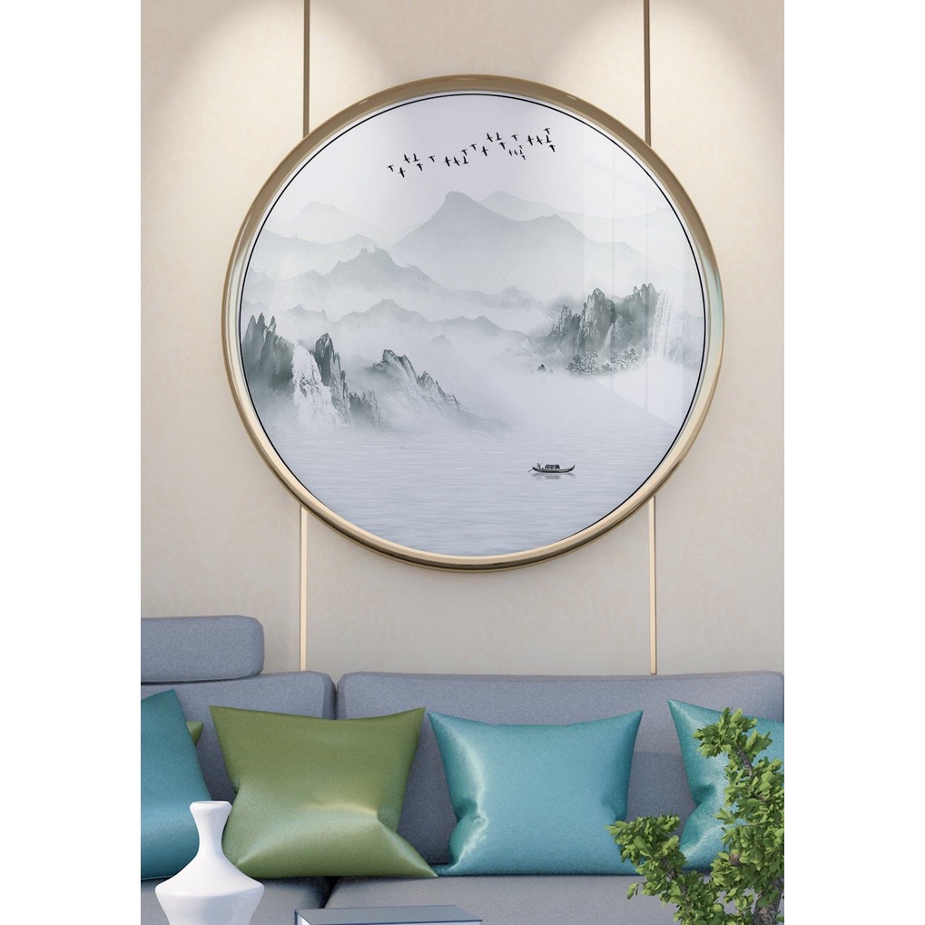 Tranh Tròn Phong Cảnh Mây Núi Siêu Sang Trọng, Tranh Tròn Tráng Gương Cao Cấp Treo Trang Trí Decor Nội Thất Nhà Ở