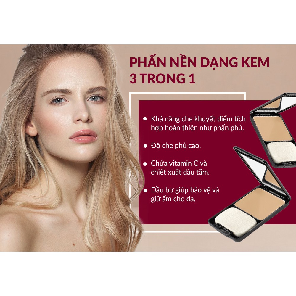 Phấn Nền Dạng Kem Độ Che Phủ Cao, Mềm Mịn, Hộp Phấn 3 Chức Năng Kem Nền-Che Khuyết Điểm- Phấn Phủ-Powder Cream 3 In 1