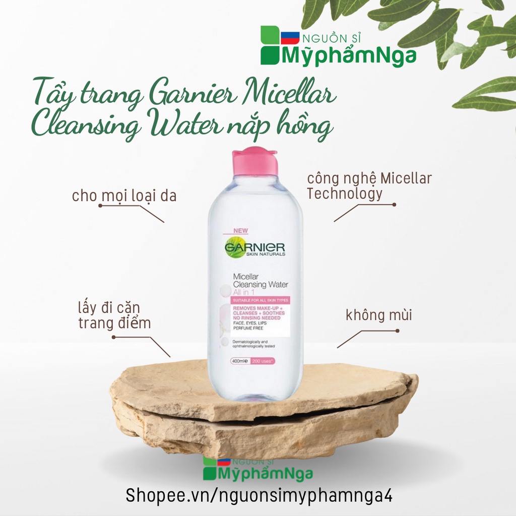 Tẩy trang Garnier Micellar Cleansing Water nắp hồng 400ml - Date mới nhất - cho mọi loại da cả da nhạy cảm