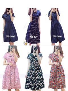 Đầm xòe cổ nơ chấm bi CC27 cao cấp