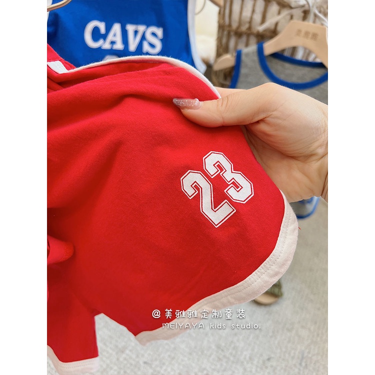 Bộ Áo Thun Sát Nách In Chữ + Quần Short Bóng Rổ Phong Cách Nhật Hàn Thời Trang Mùa Hè 2022 Cho Bé