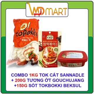 Combo Bánh gạo hàn quốc cắt khúc Sannadle 1kg + hộp tương ớt 200g + sốt tokbokki beksul