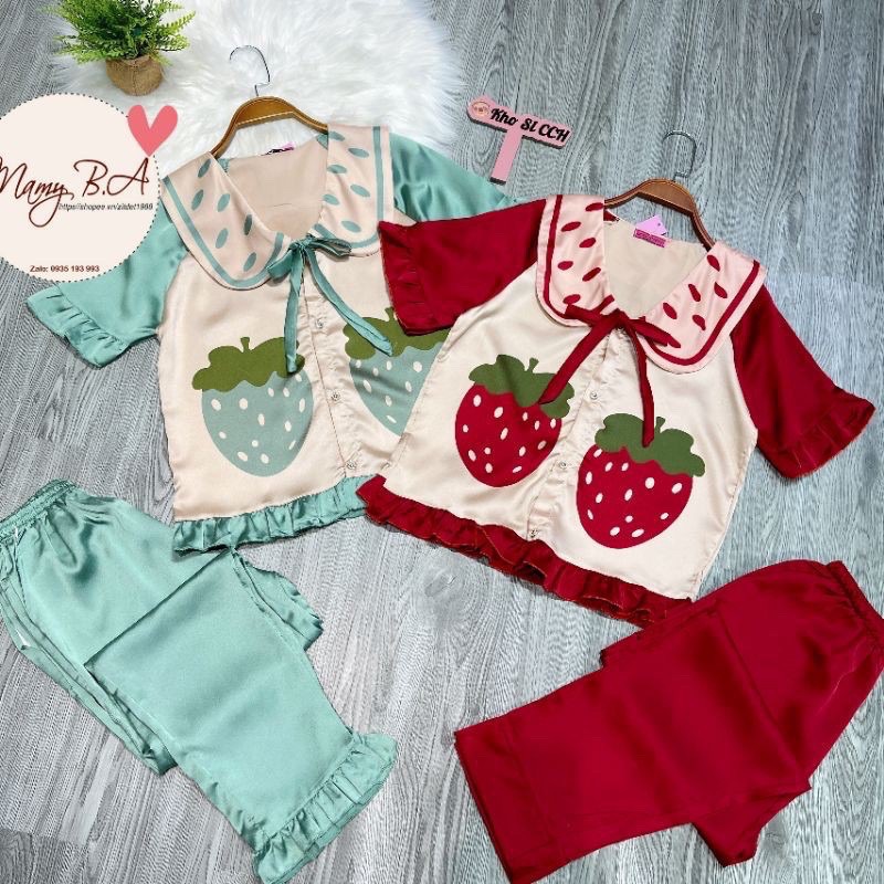 Bộ Lụa Satin Thiết Kế Hoạ Tiết Quả Dâu 🌸 Bộ Đồ Lụa Pijama [HÀNG ĐẸP CHUẨN] | BigBuy360 - bigbuy360.vn