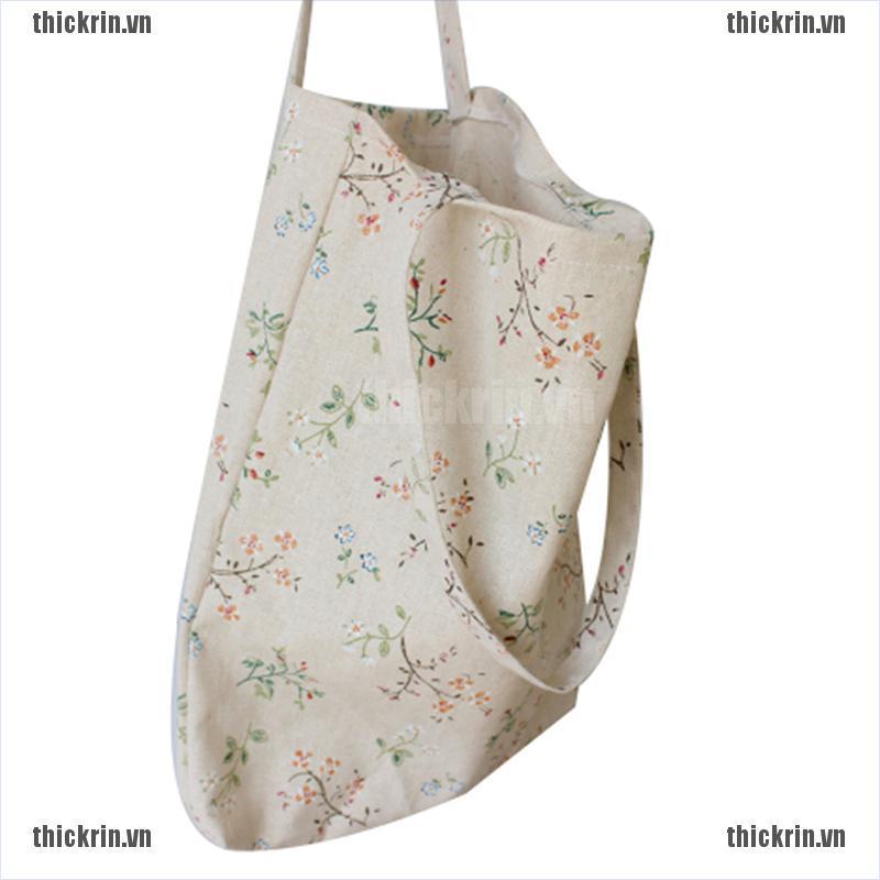 Túi tote đeo vai bằng vải cotton lanh phong cách vintage cho nữ