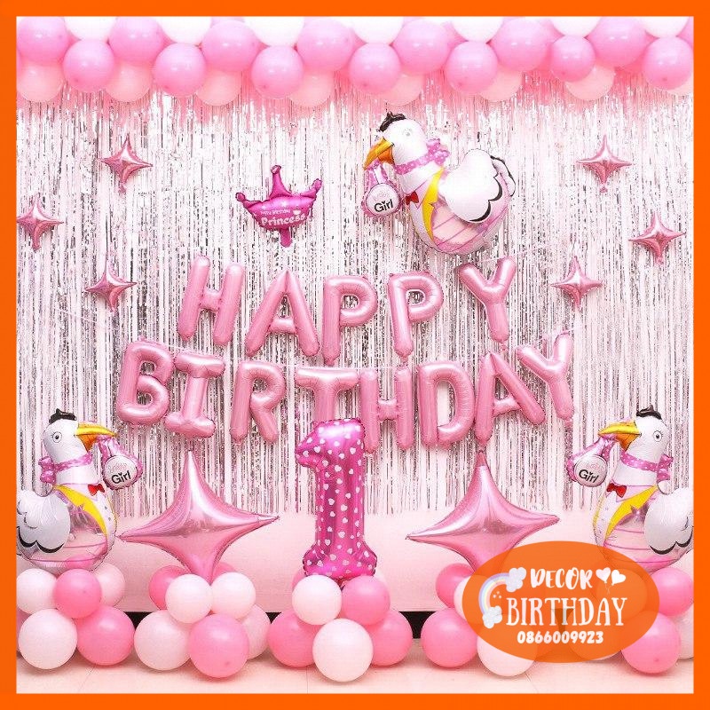 Set Trang Trí Sinh Nhật TUỔI GÀ Cho Bé Trai, Bé Gái, Bóng Y Hình Tặng Kèm Đồ Bơm Băng Dính