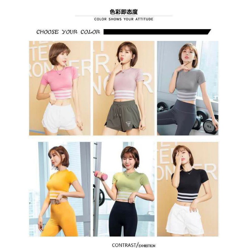 Áo dệt croptop tập gym yoga phối sọc ngang