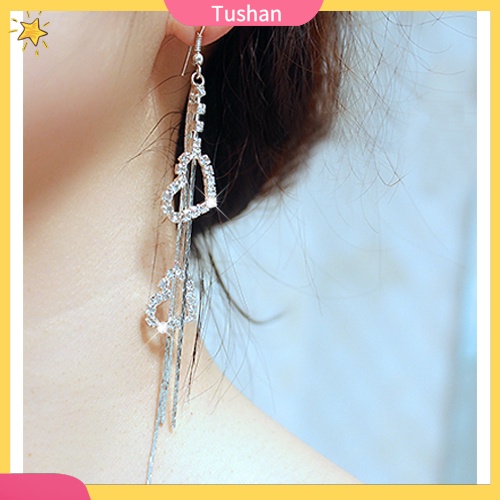 Đôi khuyên tai dài hình trái tim đính đá thời trang cho nữ