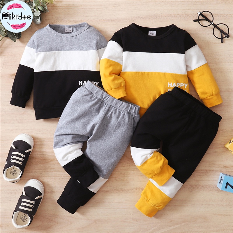 Set quần áo MIKRDOO gồm áo dài tay và quần dài bằng cotton thời trang mùa thu cho bé từ 0-2T nhiều màu