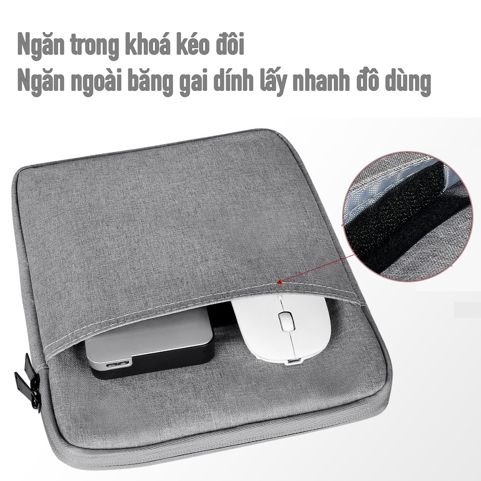 [Chống Sốc Dầy] Túi 2 ngăn vải chống thấm ướt cho iPad, máy tính bảng 8 inch, 9.7 inch, 10.2 inch, 10.5 inch, 11 inch