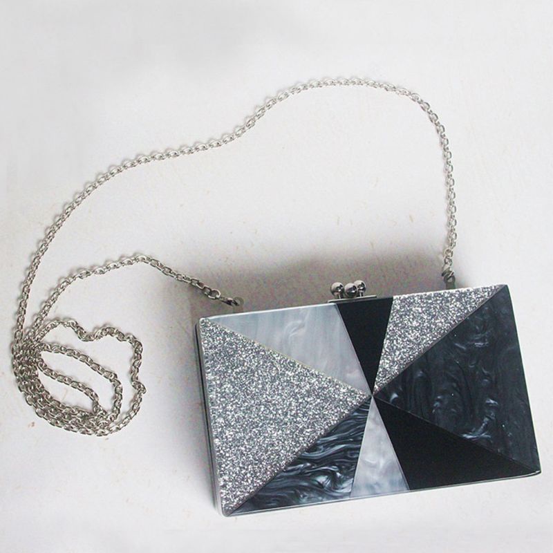 Youyo Ví Cầm Tay Acrylic Ghép Mảnh Ghép Vải Họa Tiết Hình Học Cho Nữ Dự Tiệc Tối