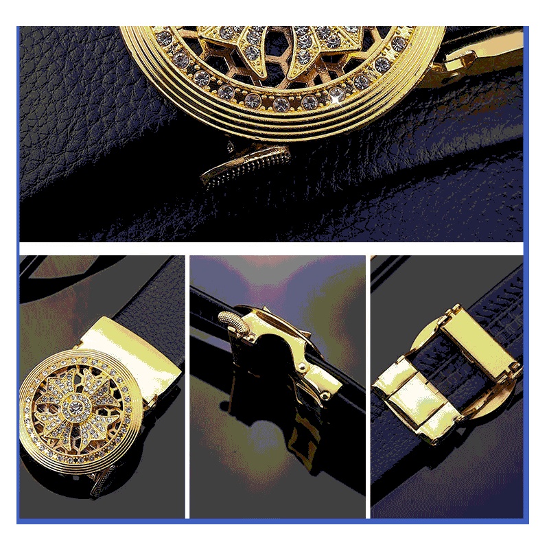 Thắt lưng nam mặt tròn khóa xoay 3 màu năng động dây nịt khóa tự động thông minh