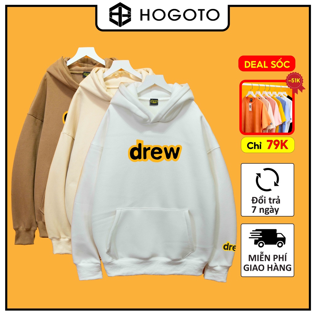 Áo nỉ HOODIE DREW FULL TAG Hogoto shop áo nỉ bông cotton unisex nam nữ form rộng oversize chất liệu Cotton
