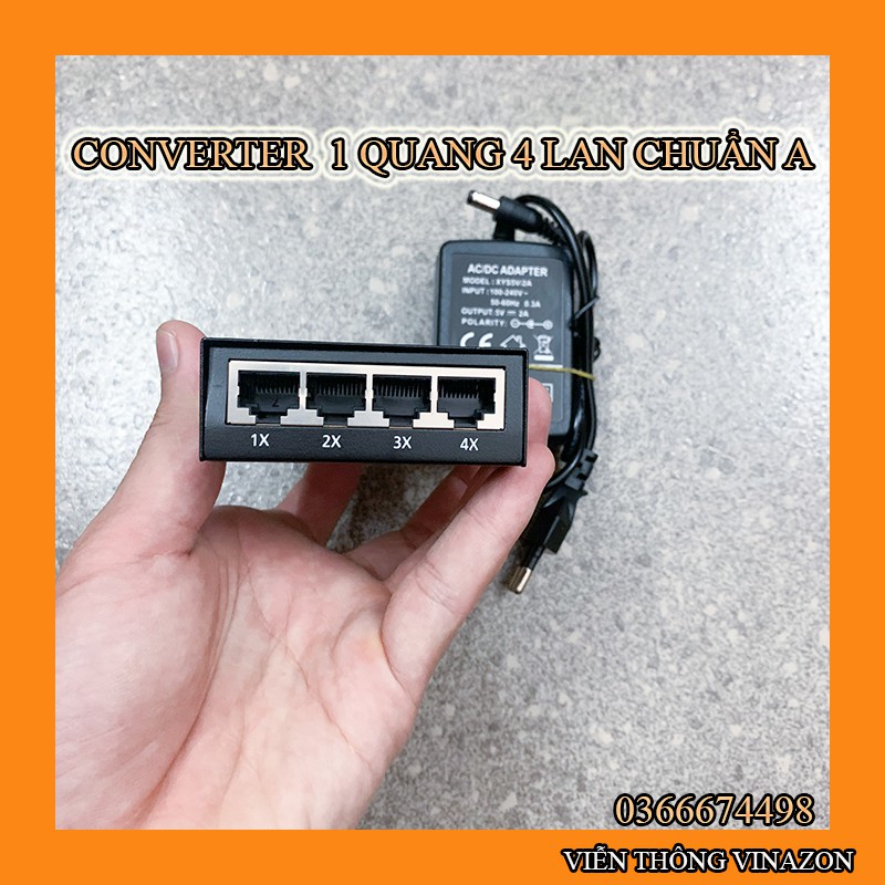 Thiết Bị Chuyển Đổi Quang Điện 1 Sợi Media Converter 1FO 1 Quang 4 LAN Chuẩn A 100M