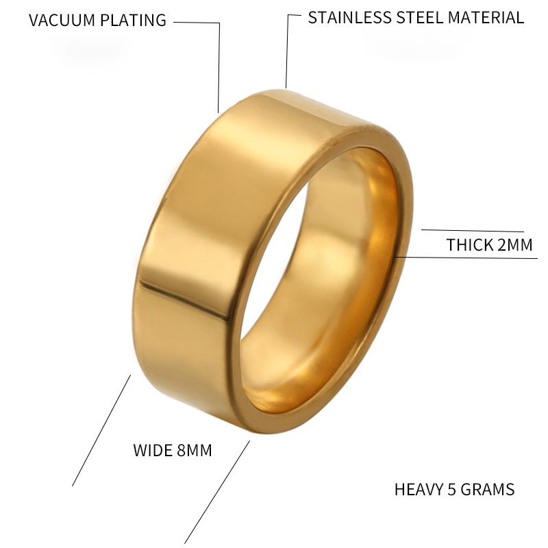 Nhẫn trơn nam cao cấp 8mm thép titan mạ kim loại vàng bạc vàng hồng đen xanh màu chuyển