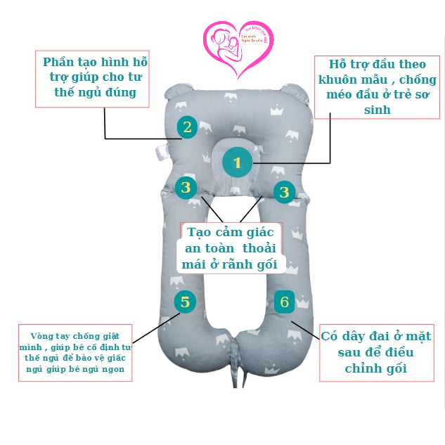 Gối chữ U cho bé goixinh_ngocquyen vừa làm gối chống bẹp đầu gối ôm gối chặn bé ngủ ngon chống giật mình size 50x75cm