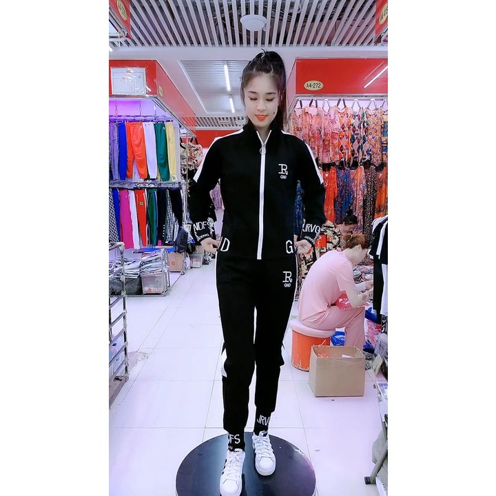 Bộ đồ thể thao hai mảnh áo khoác cardigan thời trang mùa thu phong cách Hàn Quốc 2021 cho nữ